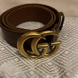 Unisex Gucci GG Brown Leather Belt
